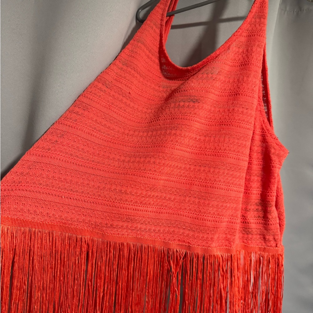 Vibrant Orange Fringe Tank Top